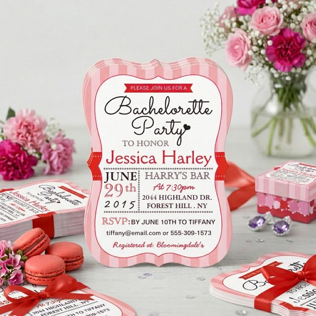 French Parisian Red Stripes Bachelorette Party Invitation (Creator Uploaded)
