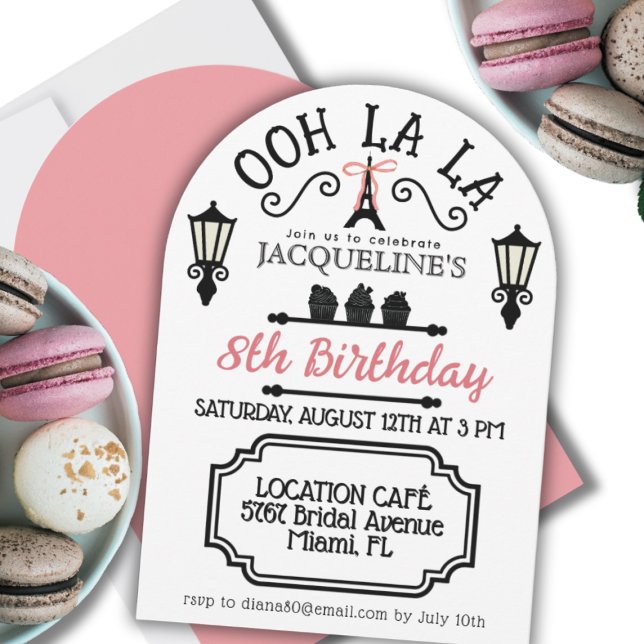 French Parisian theme Girls Birthday Invitation (Girly Parisian themed Birthday Invitation)