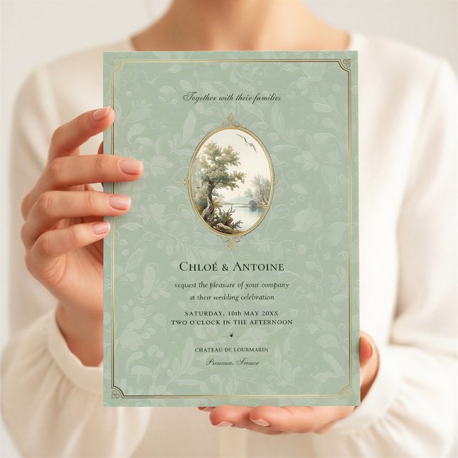 French Pastoral Sage Green Wedding Invitation (Creator Uploaded)