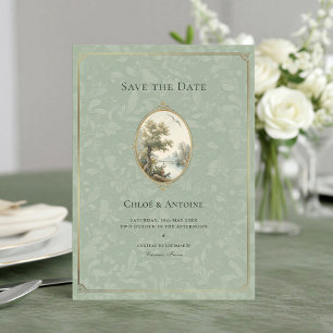 French Pastoral Sage Green Wedding Save The Date