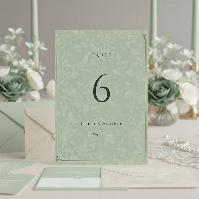 French Pastoral Sage Green Wedding Table Card (Creator Uploaded)