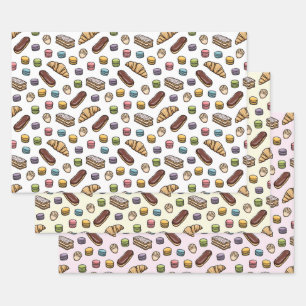 French Pastries Sweet Macaron Pattern Wrapping Paper Sheet