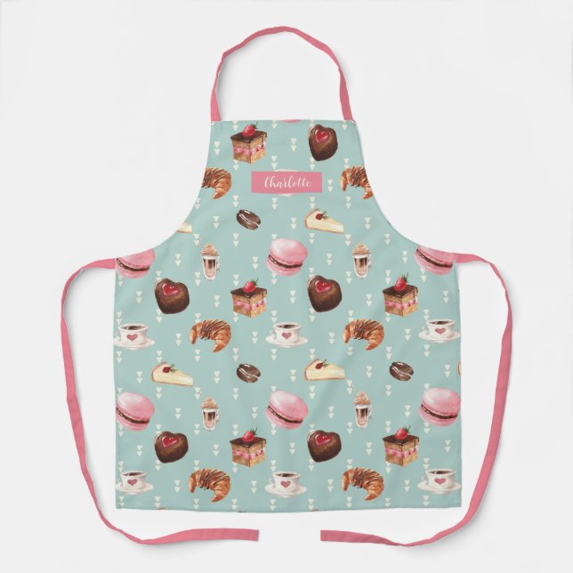 French Patisserie Macaron Coffee Cake Personalised Apron (Front)