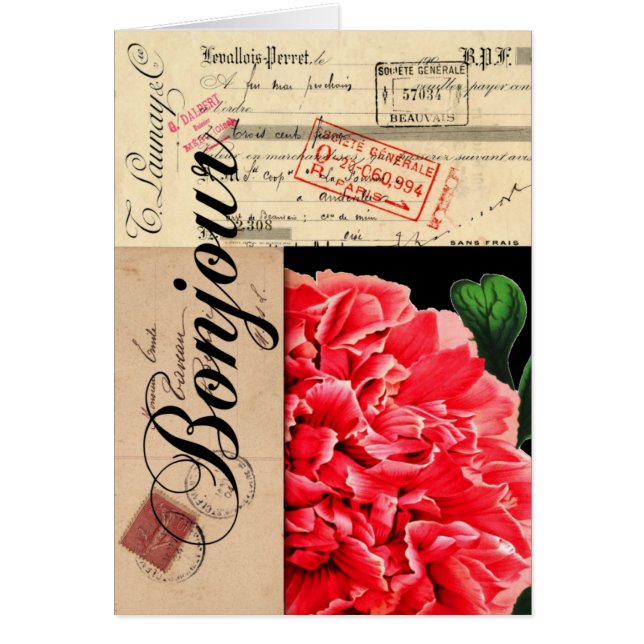 French Peony Bonjour Card (Front)