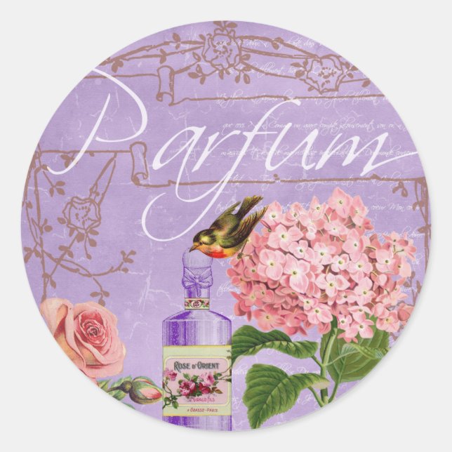 French Perfume Parfum Collage Classic Round Sticker (Front)