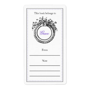 French Personalised Bookplate Purple and Black