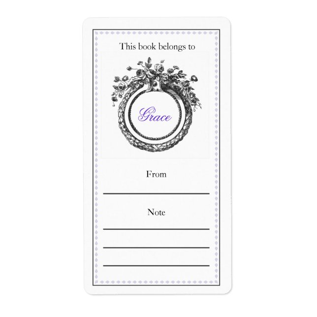 French Personalised  Bookplate | Purple and Black (Front)