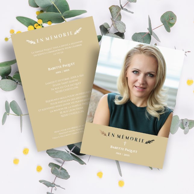 French Photo Minimalist Memorial Loved Ones Golden Card (Creator Uploaded)