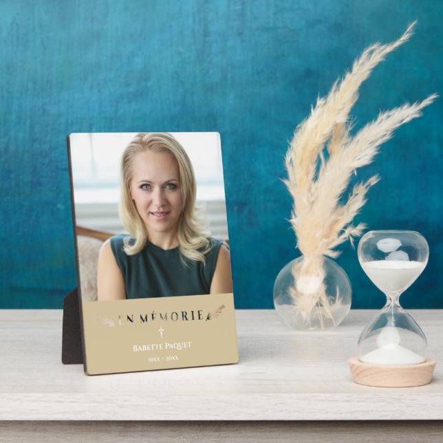 French Photo Minimalist Memorial Loved Ones Golden Plaque (Side)