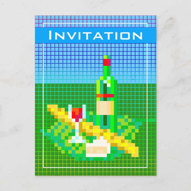 French picnic pixel art 8-bit colourful funny postcard (Front)