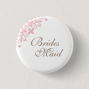 French Pink Fleur de Lis Script Bridesmaid 3 Cm Round Badge