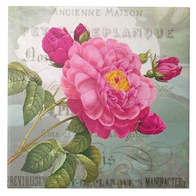 French Pink Flower Ceramic Tile (Front)