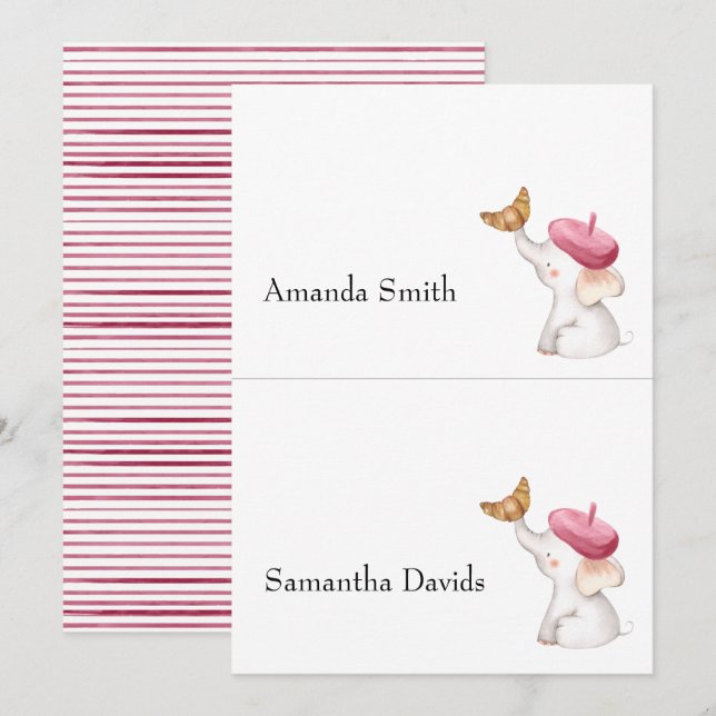 French Pink Girl Baby Shower Place Card (Front/Back)