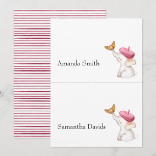 French Pink Girl Baby Shower Place Card