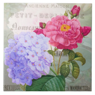 French Pink Purple Flowers Ceramic Tile
