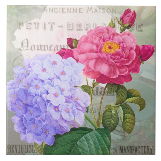 French Pink Purple Flowers Ceramic Tile (Front)