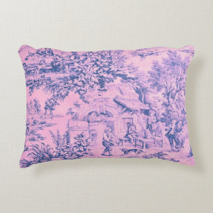 French Pink Toile Chinoiserie Rustic Rococo Style Decorative Cushion