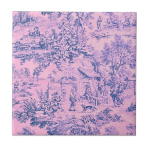 French Pink Toile Chinoiserie Rustic Rococo Style Tile
