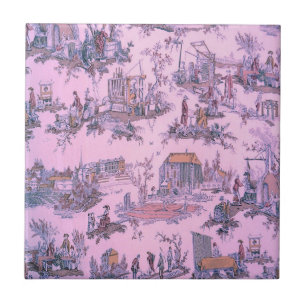 French Pink Toile de Jouy Chinoiserie Style Rustic Tile