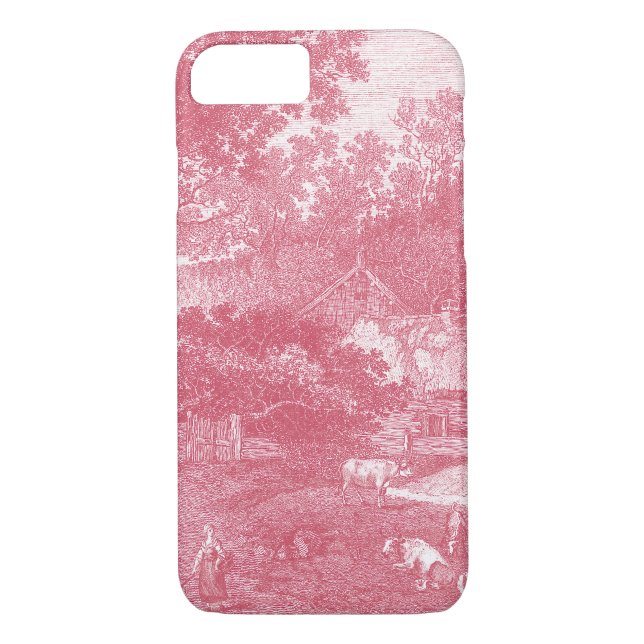 French Pink Toile de Jouy Shabby Counry Landscape Case-Mate iPhone Case (Back)