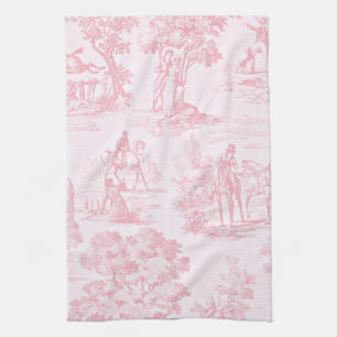 French Pink Toile de Juoy Vintage Pattern Tea Towel
