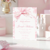 French Pink Toile Floral Bow Boho Baby Girl Shower