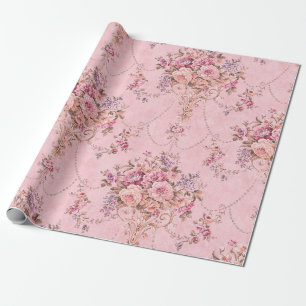 French Pink Victorian Style Floral Decoupage  Wrapping Paper