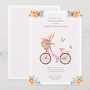 French Pink Vintage Bicycle Baby Shower  Invitation
