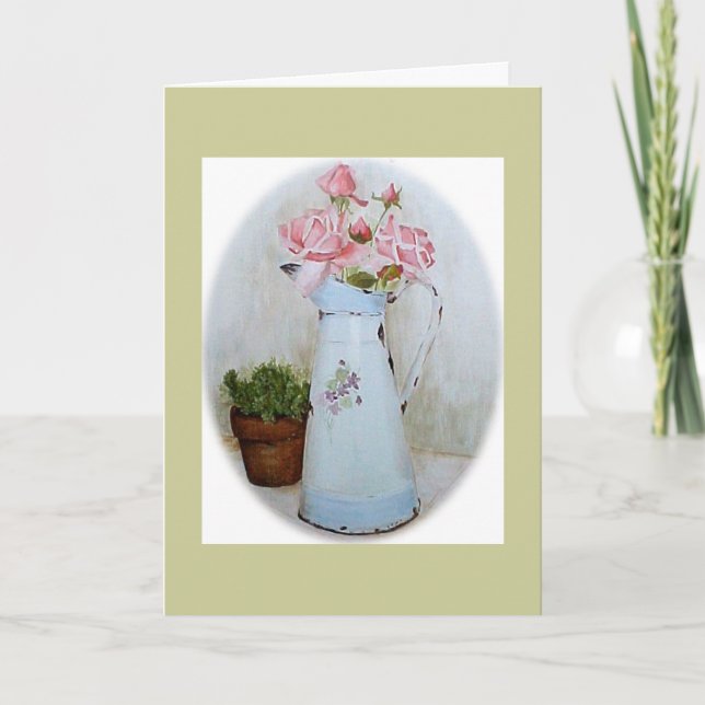 French pitcher and roses thank you card (Front)