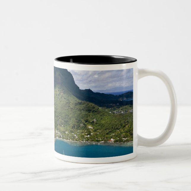 French Polynesia, Bora Bora. Aerial view of Two-Tone Coffee Mug (Right)