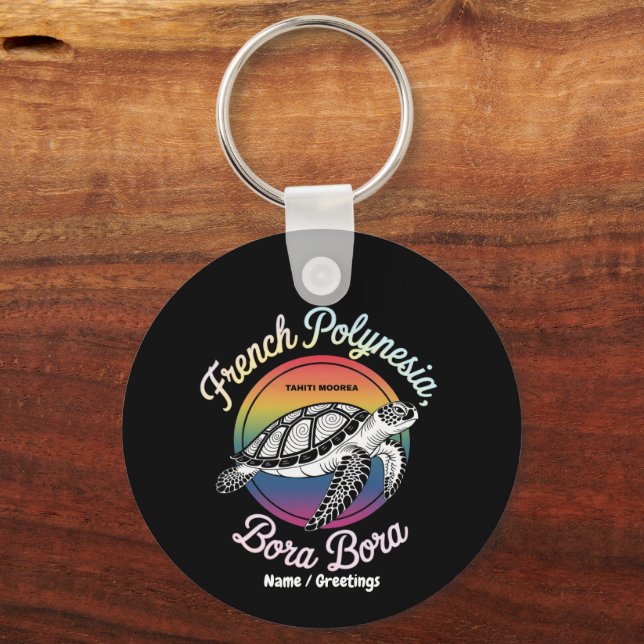 French Polynesia Bora Bora Moorea Tahiti Turtle  Key Ring (Front)