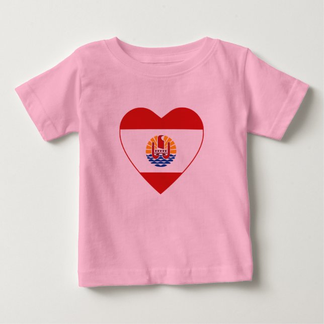 French Polynesia Flag Heart T-Shirt (Front)
