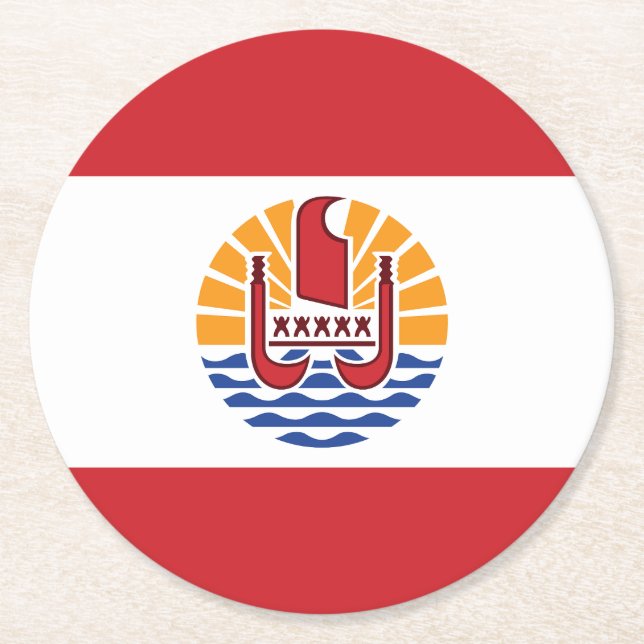 French Polynesia Flag Round Paper Coaster (Front)