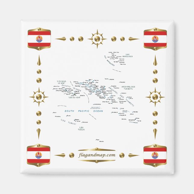French Polynesia Map + Flags Magnet (Front)