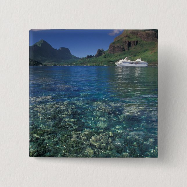 French Polynesia, Moorea. Cooks Bay. Cruise ship 15 Cm Square Badge (Front)