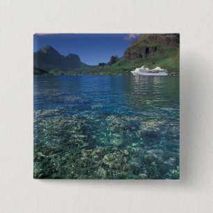 French Polynesia, Moorea. Cooks Bay. Cruise ship 15 Cm Square Badge