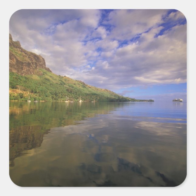 French Polynesia, Moorea. Cooks Bay. Cruise ship 2 Square Sticker (Front)