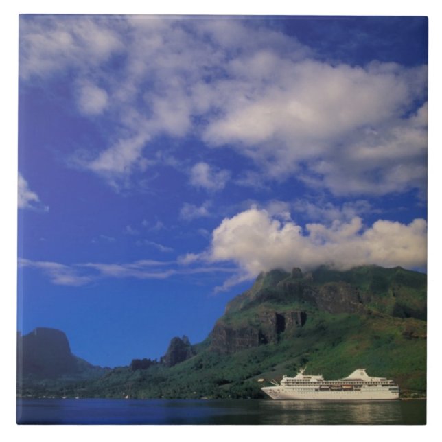 French Polynesia, Moorea. Cooks Bay. Cruise ship 3 Tile (Front)