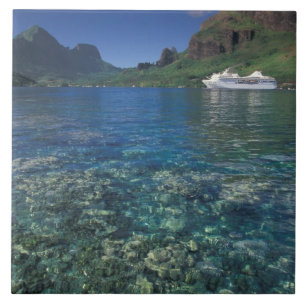 French Polynesia, Moorea. Cooks Bay. Cruise ship Tile