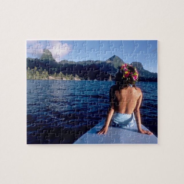 French Polynesia, Moorea. Woman enjoying view on Jigsaw Puzzle (Horizontal)