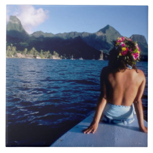 French Polynesia, Moorea. Woman enjoying view on Tile