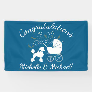 French Poodle Baby Shower Dog Puppy Blue Boy Banner