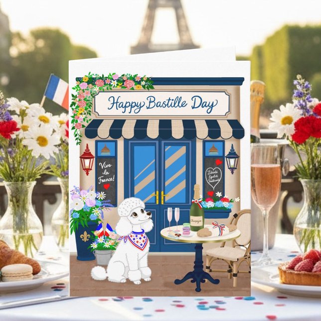 French Poodle Bastille Day Café Celebration Card (Creator Uploaded)