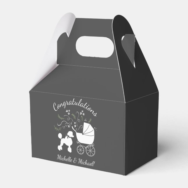 French Poodle Dog Baby Shower Puppy Grey Favour Box (Front Side)