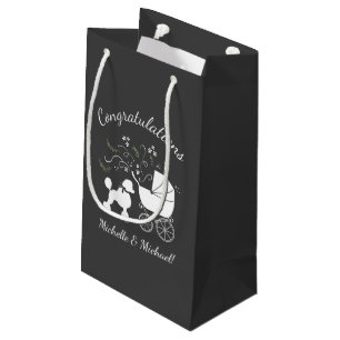 French Poodle Dog Baby Shower Puppy Grey Small Gift Bag