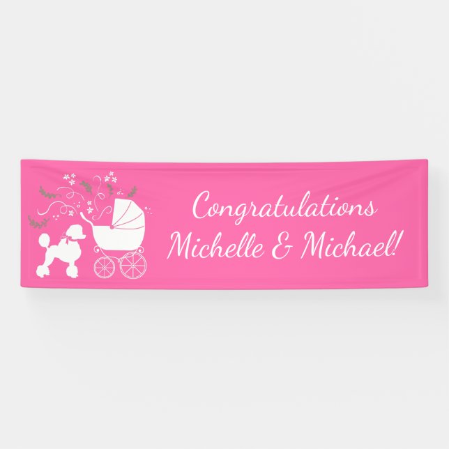 French Poodle Dog Baby Shower Puppy Pink Girl Banner (Horizontal)
