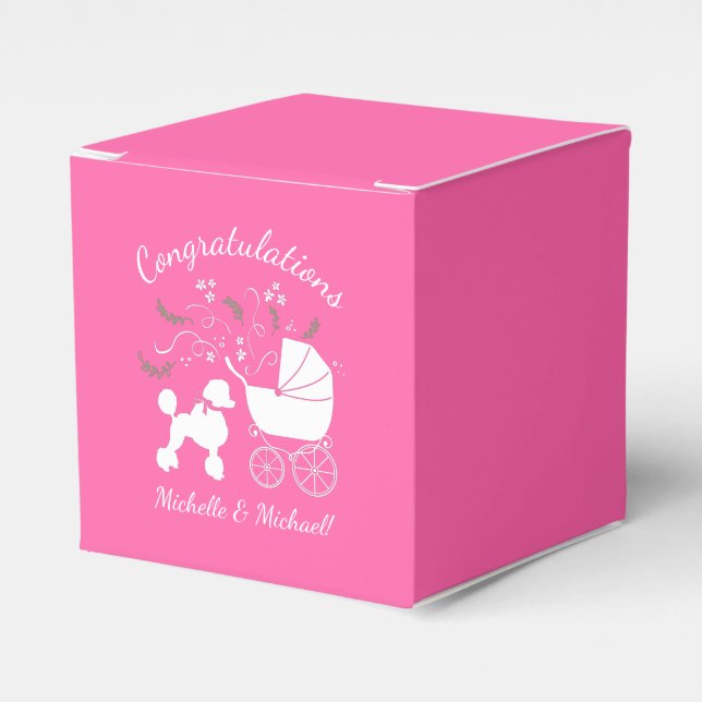 French Poodle Dog Baby Shower Puppy Pink Girl Favour Box (Front Side)
