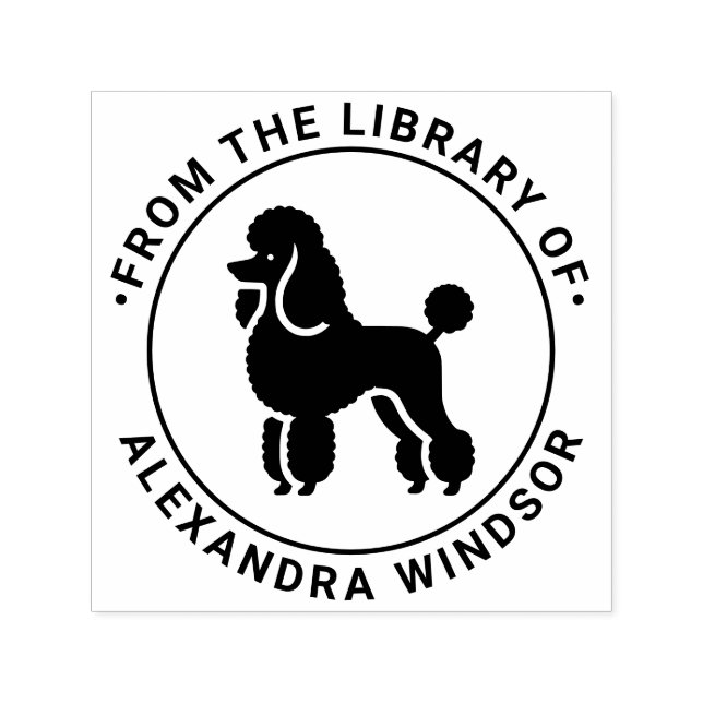 French Poodle Dog Standing Sil Library Book Name Self-inking Stamp (Design)