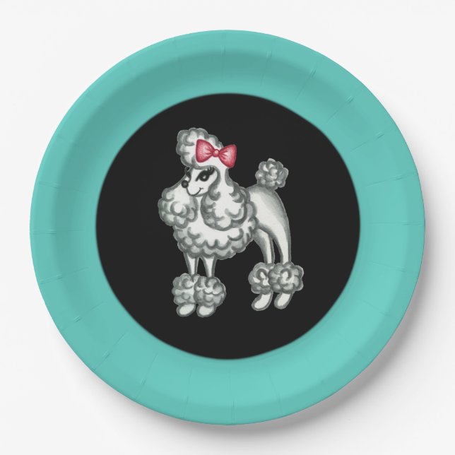 French Poodle Sock Hop Party Plates (Front)
