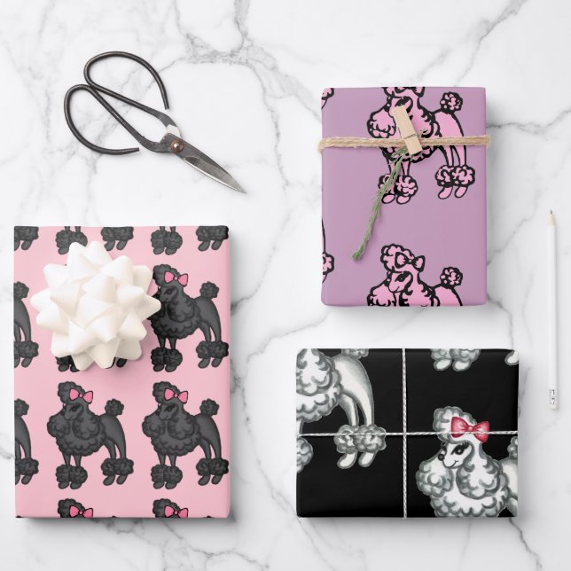 French Poodles Wrapping Paper Set (Front)